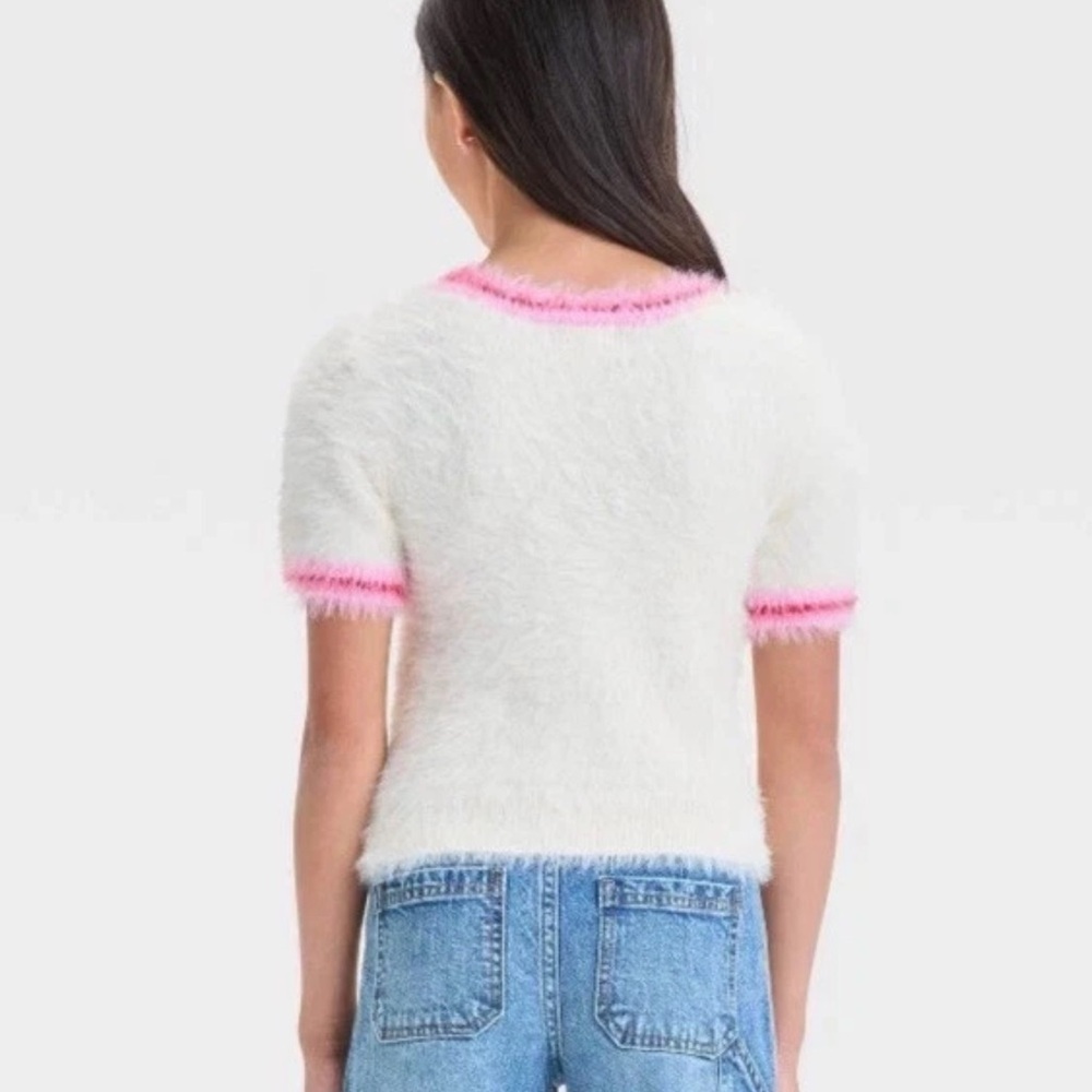 New Art Class Girls' Valentine's Day Fuzzy Heart Sweater Ivory M / L Vs7 - Picture 5 of 5